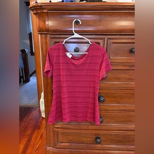 Jaclyn Smith Pink Striped Keyhole Short Sleeve Top | Size M